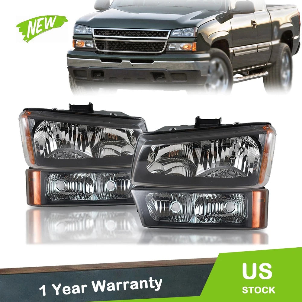 Set of 2 Black Headlights for Chevy Silverado 1500/2500/3500HD (2003–2006)