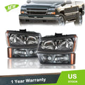 Set of 2 Black Headlights for Chevy Silverado 1500/2500/3500HD (2003–2006)