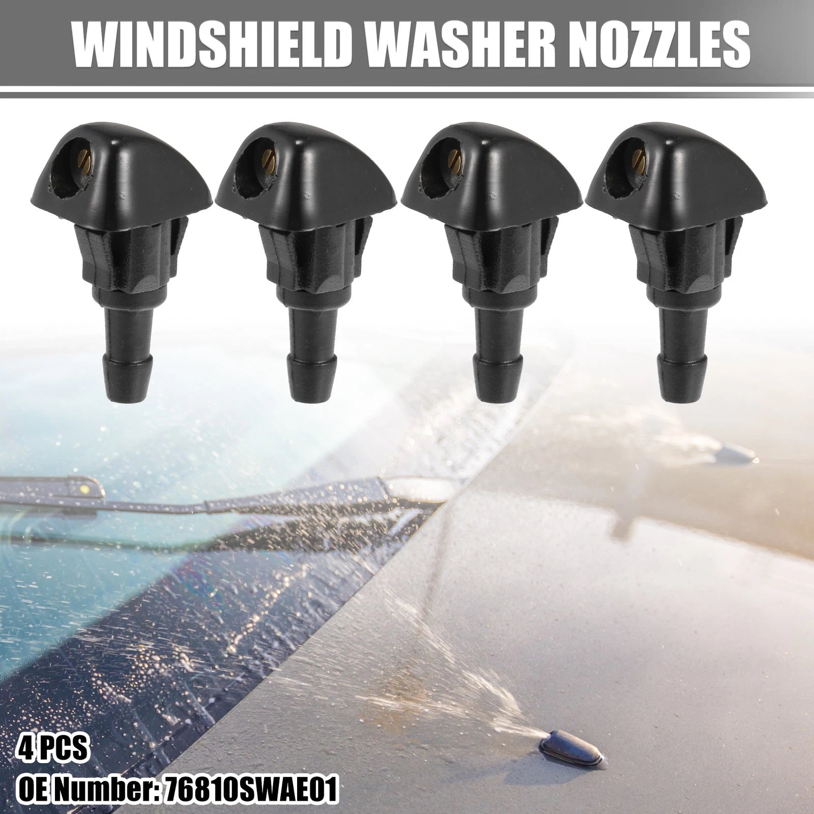 4pcs Windshield Wiper Washer Nozzle Spray Jet for Honda Civic (2006–2011) No.76810SWAE01