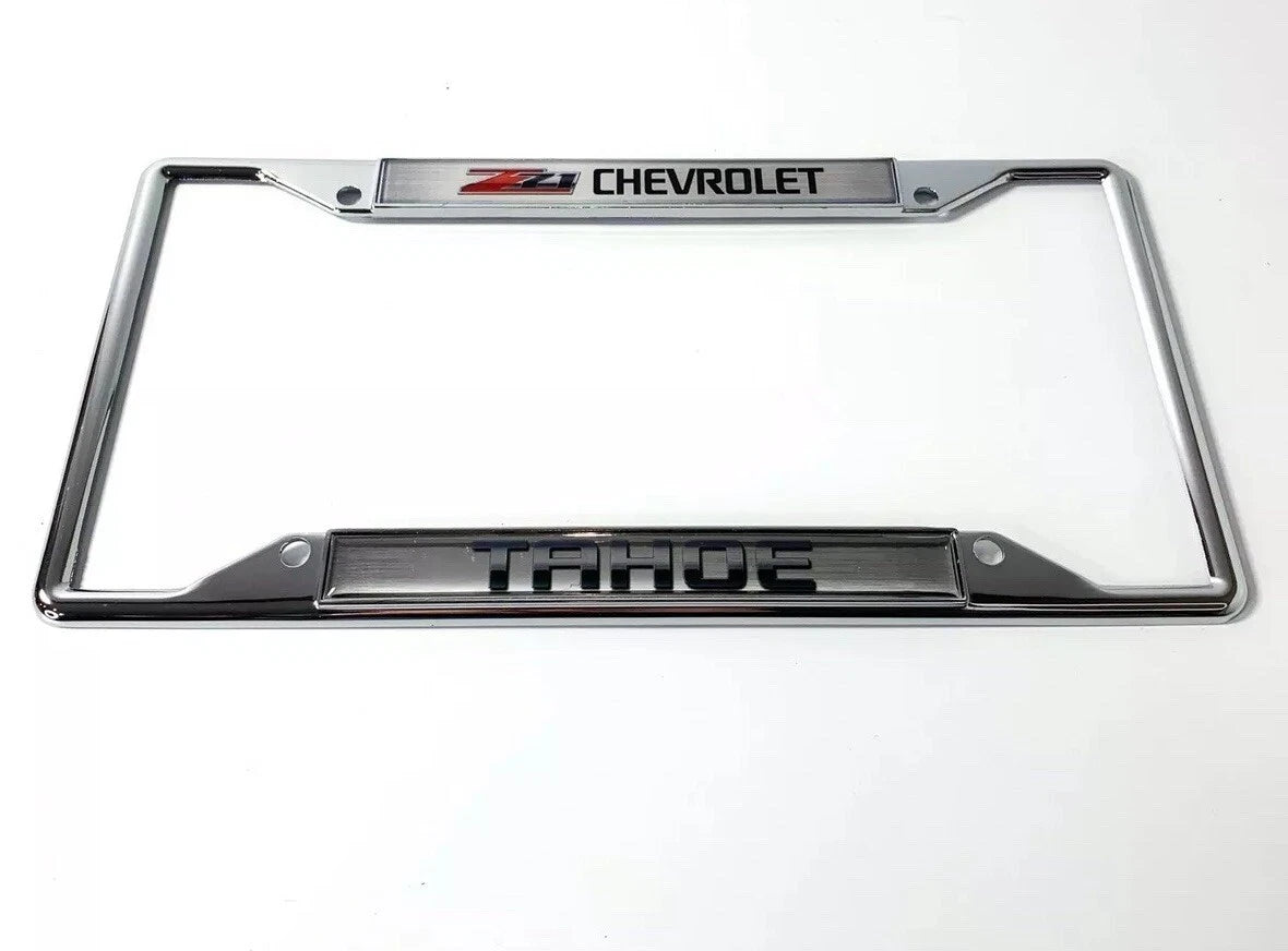 Chrome Metal License Plate Frame with Emblem for Chevy Tahoe Z71 (2015–2025)