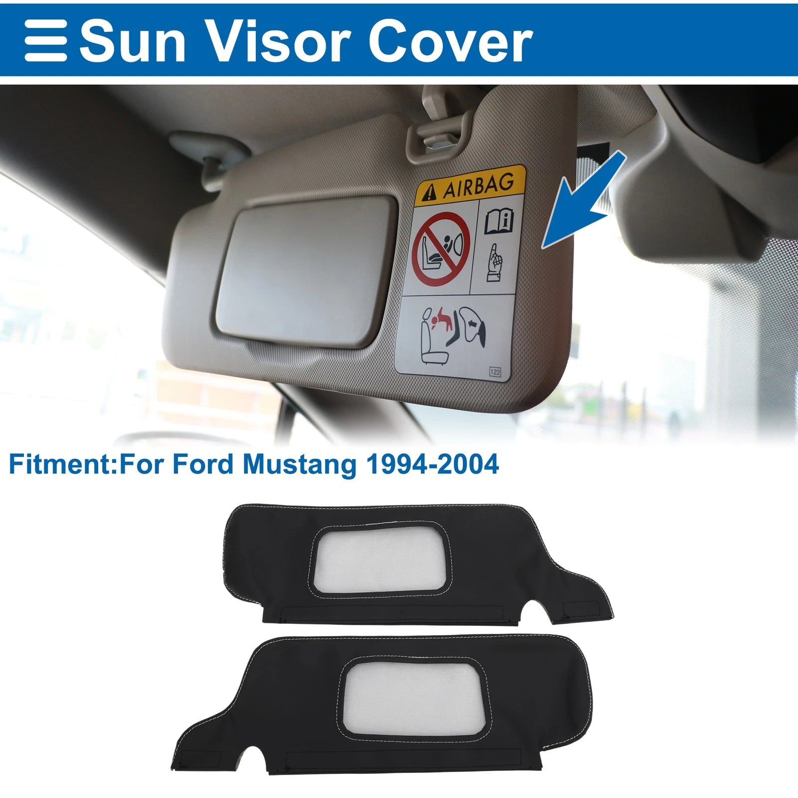 Sun Visor Cover Set for Ford Mustang (1994–2004) Left & Right Side Black Gray