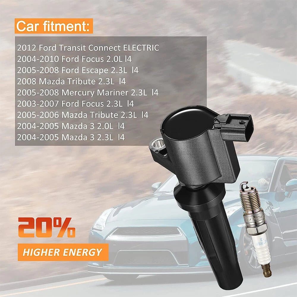 Set of 4 Ignition Coils & Iridium Spark Plugs for Ford Escape Transit Focus