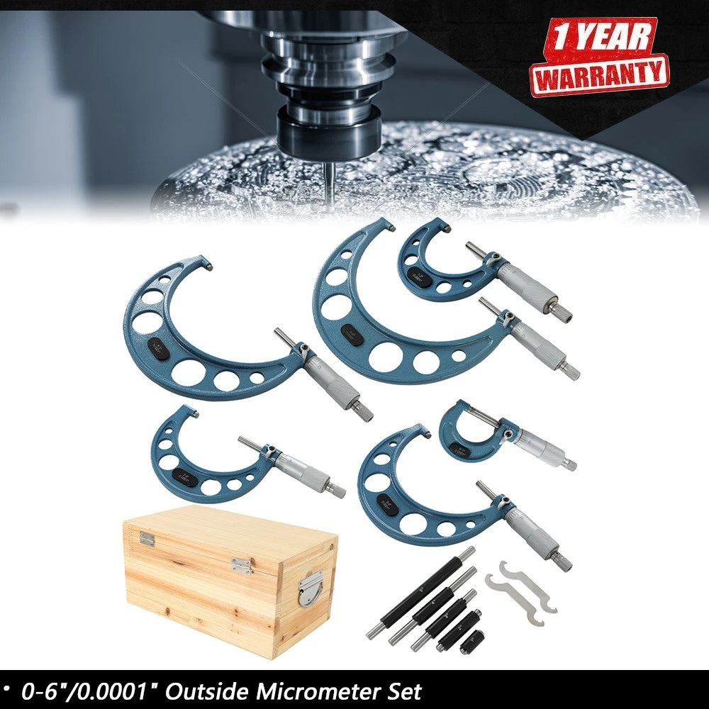Set of 6 Outside Micrometers for Precision Measurement 0-6"