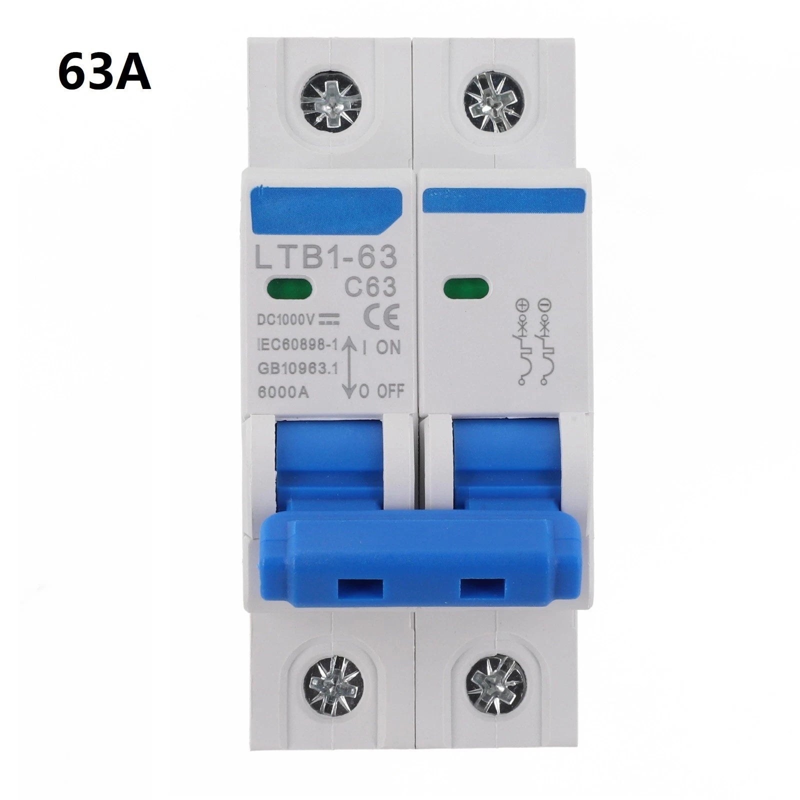 2P 63A DC Circuit Breaker for Solar PV Systems (1000V) DIN Rail