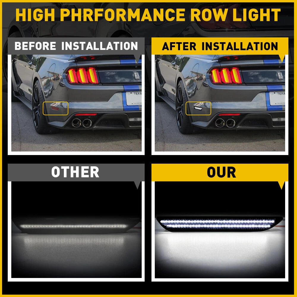 2X White Smoked Rear LED Bumper Side Markers for Ford Mustang (2015–2022)