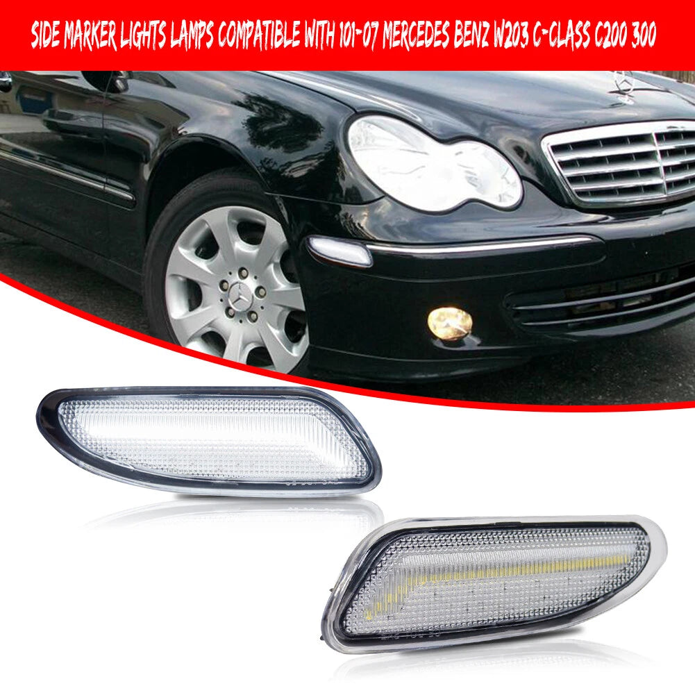 Clear White LED Side Marker Lights for Mercedes Benz W203 C-Class (2001–2007)