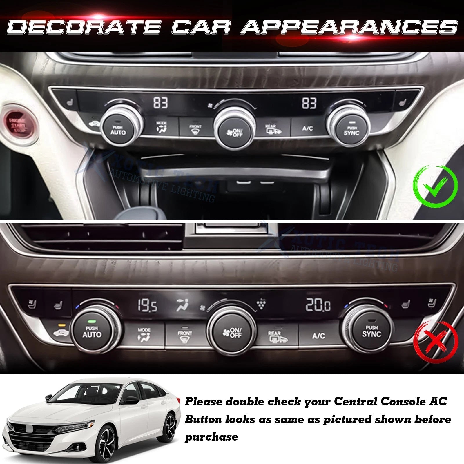 Blue Aluminum Center Console Dashboard Switch Cover for Honda Accord (2018-2022)