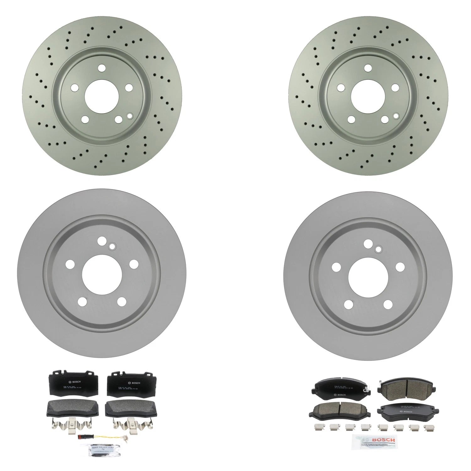 Bosch QuietCast Rotors & Semi-Met Brake Pad Kit for Mercedes R230 SL550 (2007–2009)