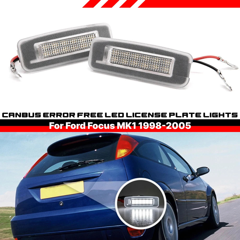 18-SMD 6000K White LED License Plate Lights for Ford Focus MK1 (1998–2005)