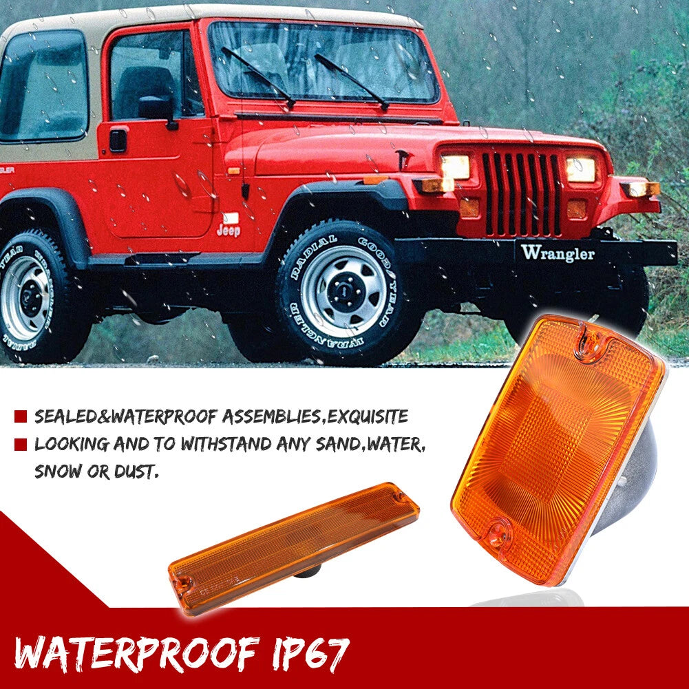 Set of 4 Amber Side Marker and Turn Signal Lights for Jeep Wrangler (1987–1995)