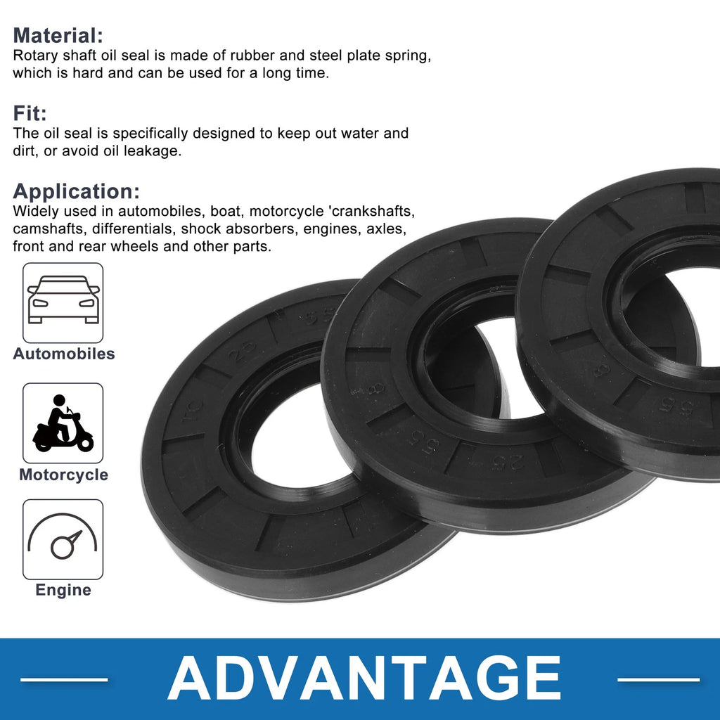 Set of 5 Oil Seal Rotary Shaft Seal Nitrile Rubber 25x55x8mm