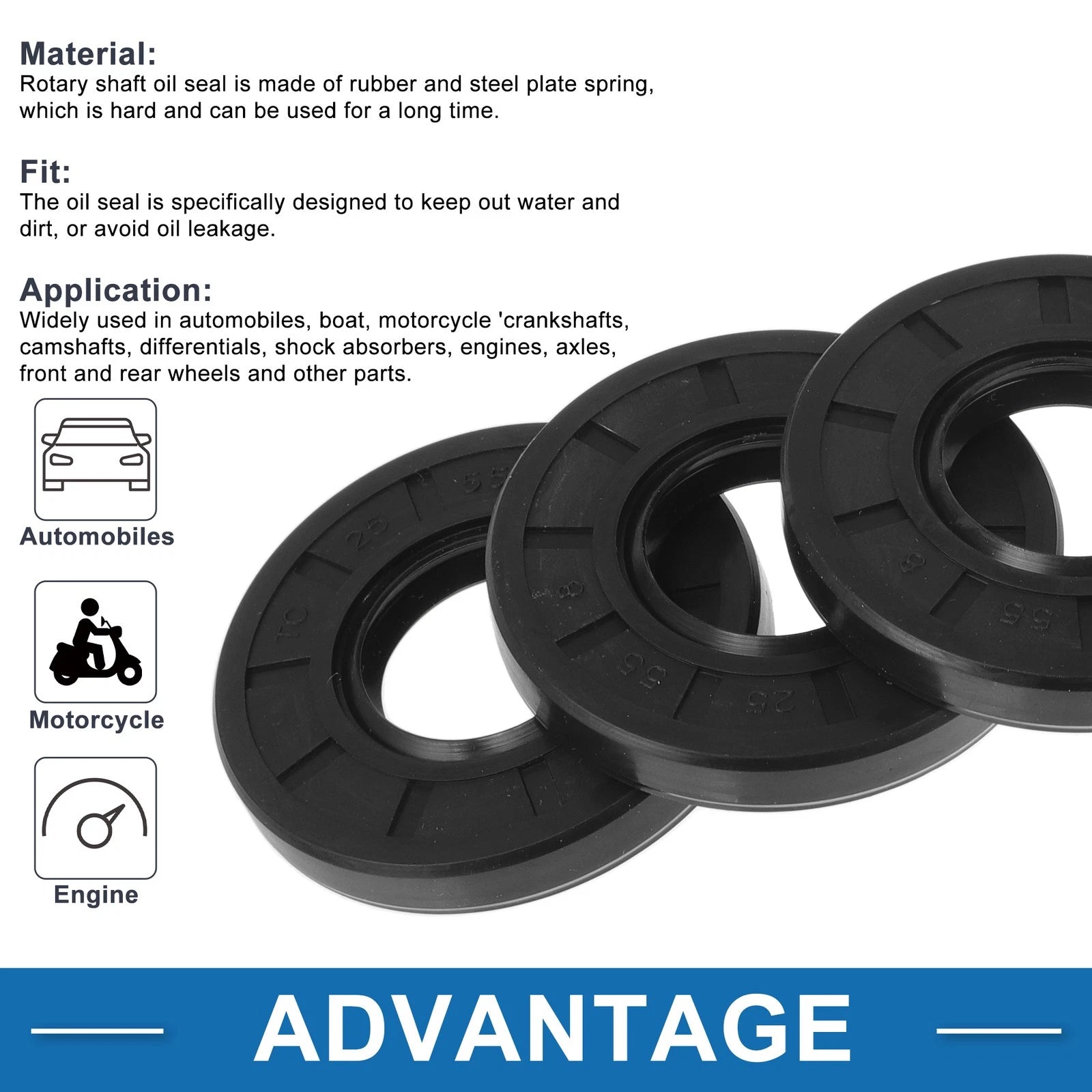 Set of 5 Oil Seal Rotary Shaft Seal Nitrile Rubber 25x55x8mm