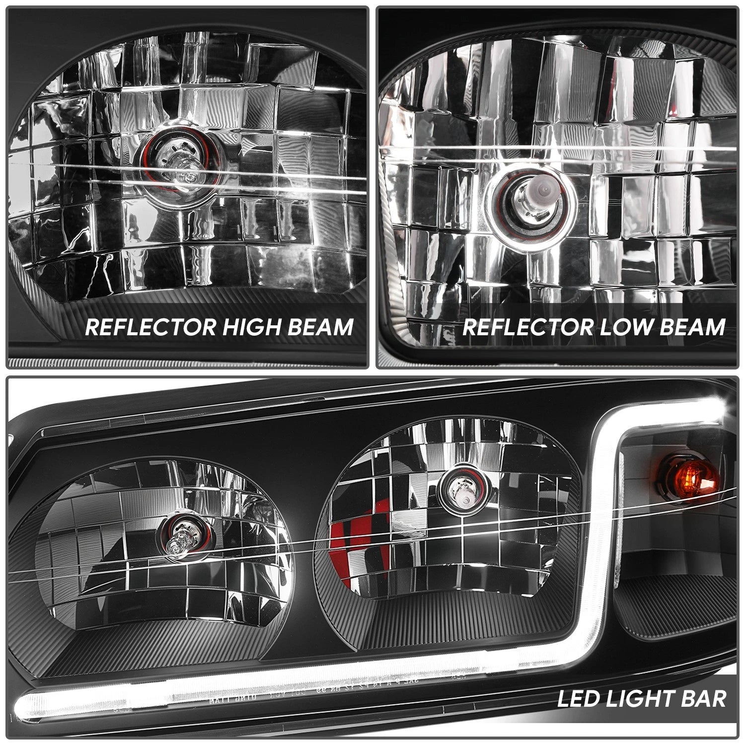 LED DRL Headlight/Lamp for Chevy Impala (2000–2005) Black Housing Clear Corner