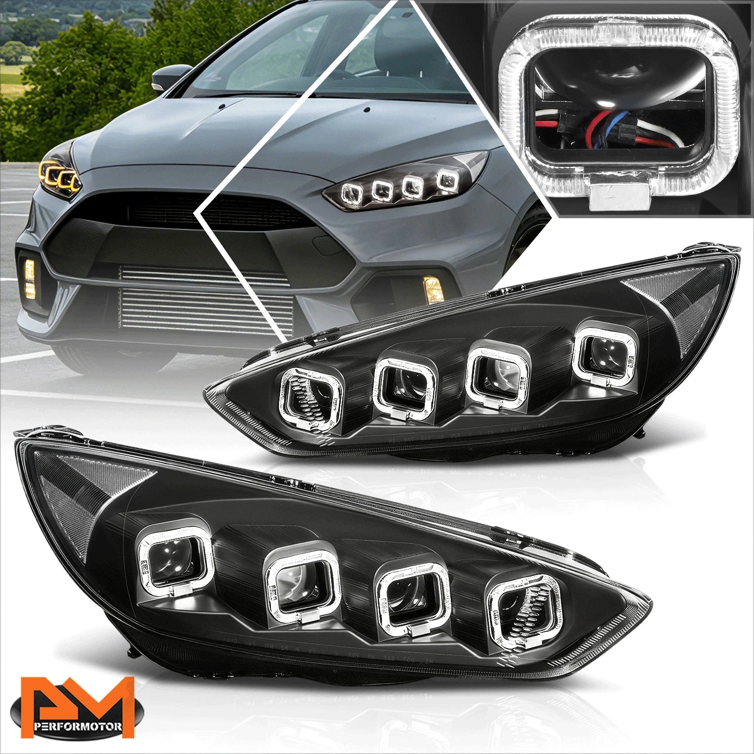 LED DRL Strip Headlights for Ford F150 (2004–2008) Black Housing Clear Corner