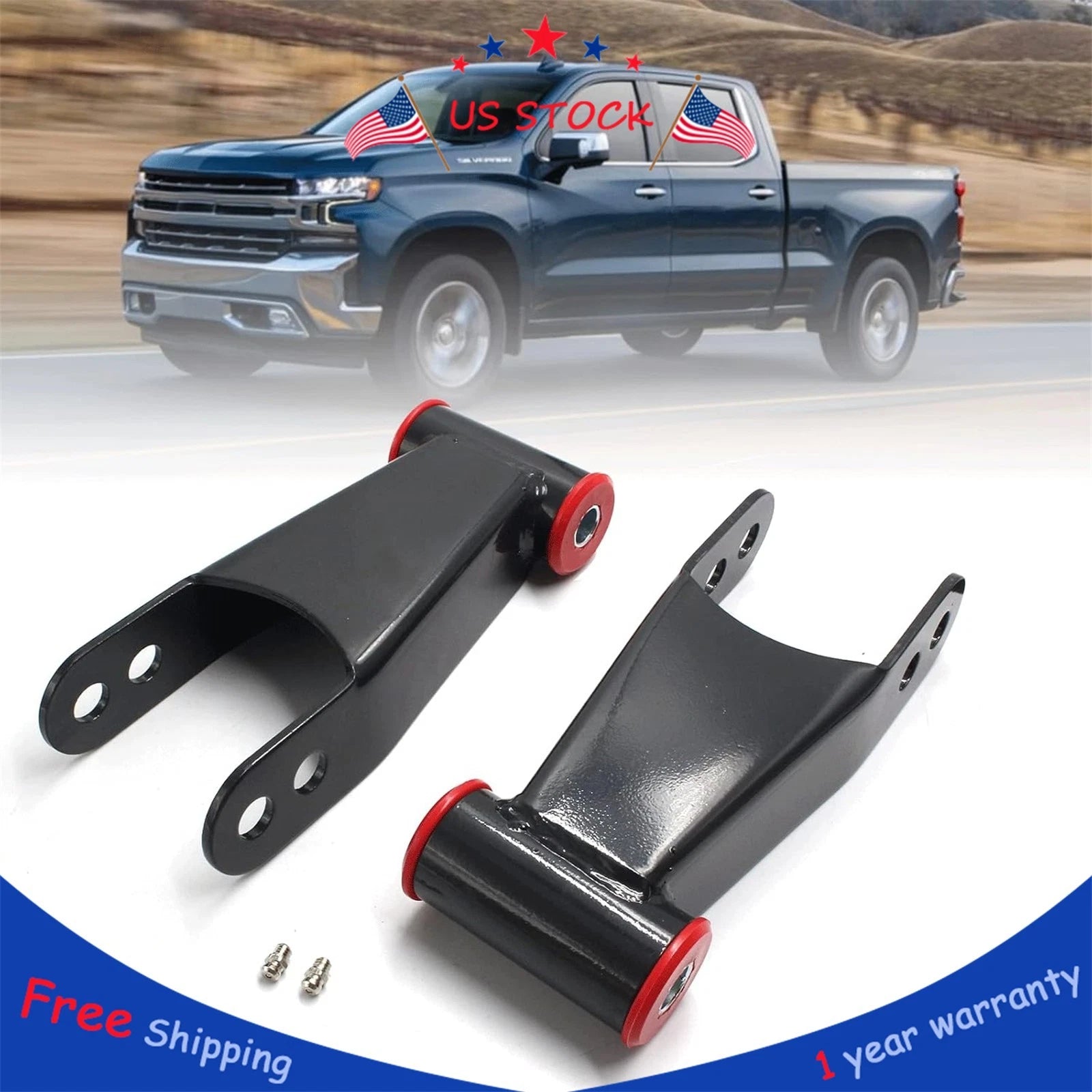 2" Rear Drop Lowering Shackle Kit for Chevy Silverado GMC Sierra 1500 (2019–2024)