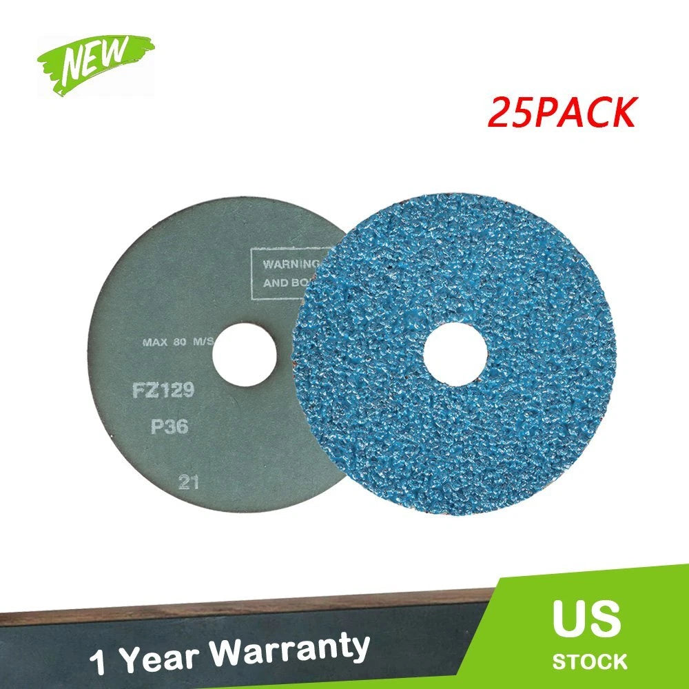 Set of 25 Zirconia Resin Fiber Sanding Discs 4.5” x 7/8” 36 Grit