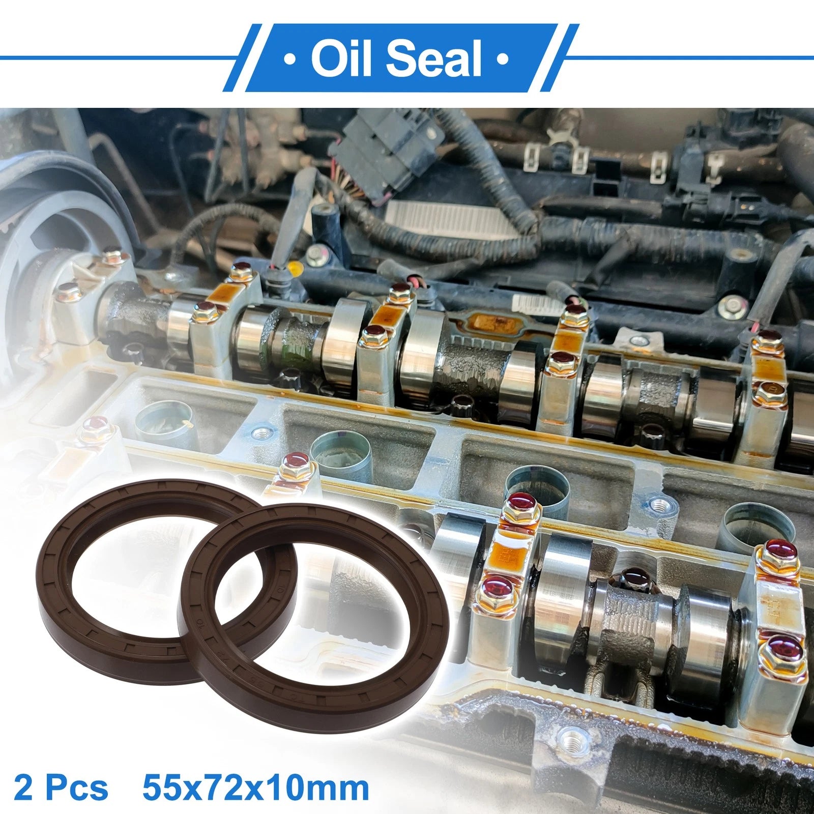 2X Oil Seal Rotary Shaft Seal FKM Rubber 55x72x10mm for Various Models