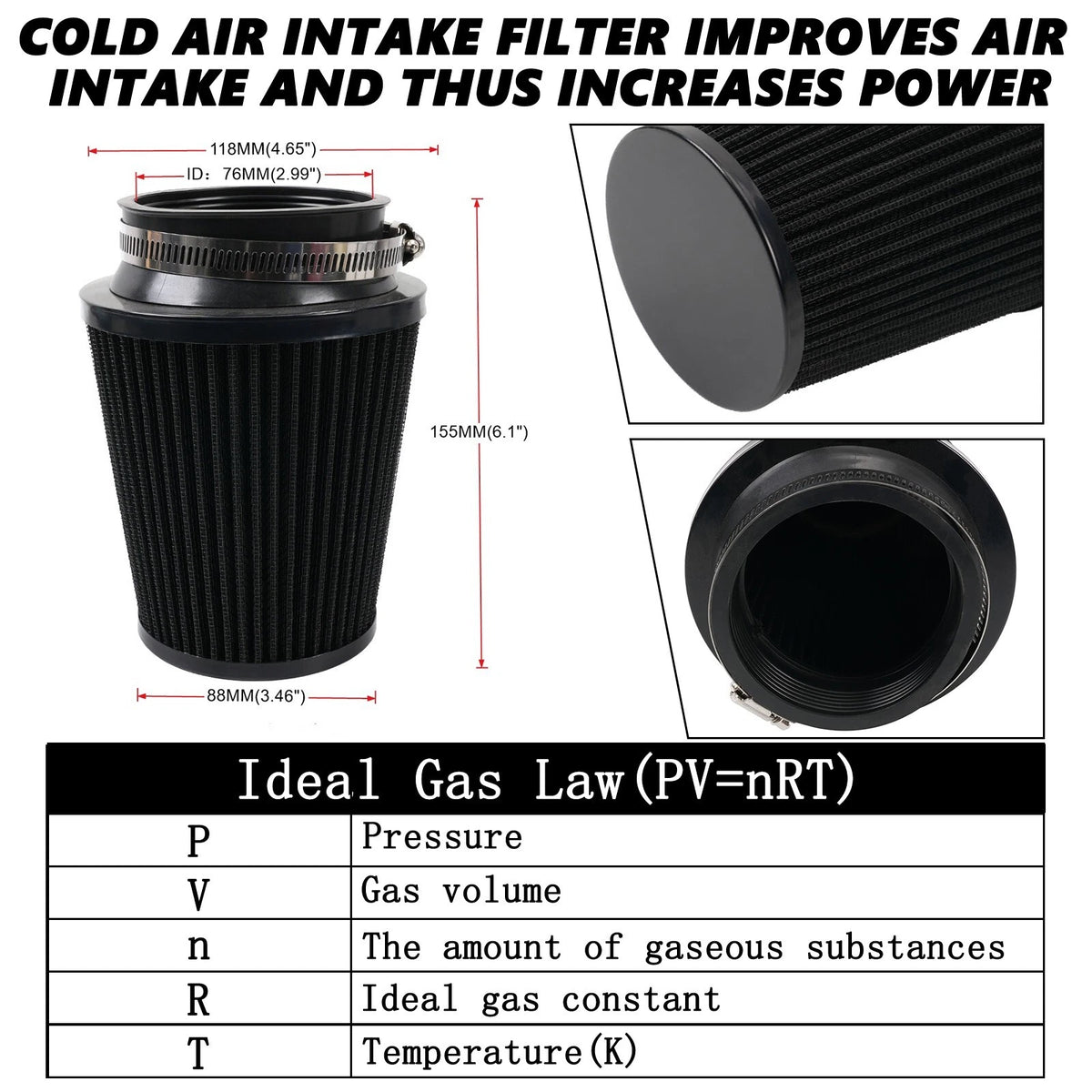 3" High Flow Inlet Dry Air Filter for Universal Applications