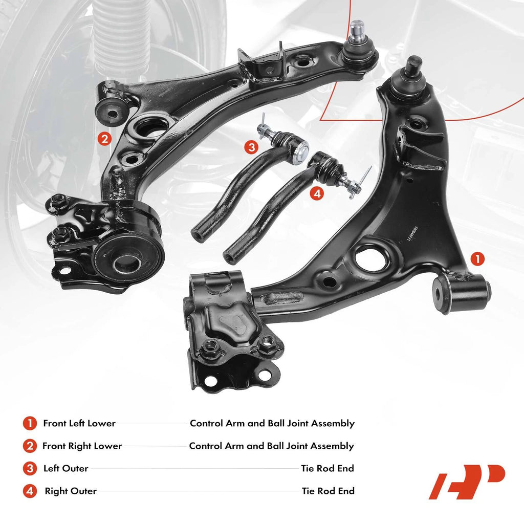 Set of 4 Front Lower Control Arm Tie Rod Ends for Mazda CX-9 (2007–2013)