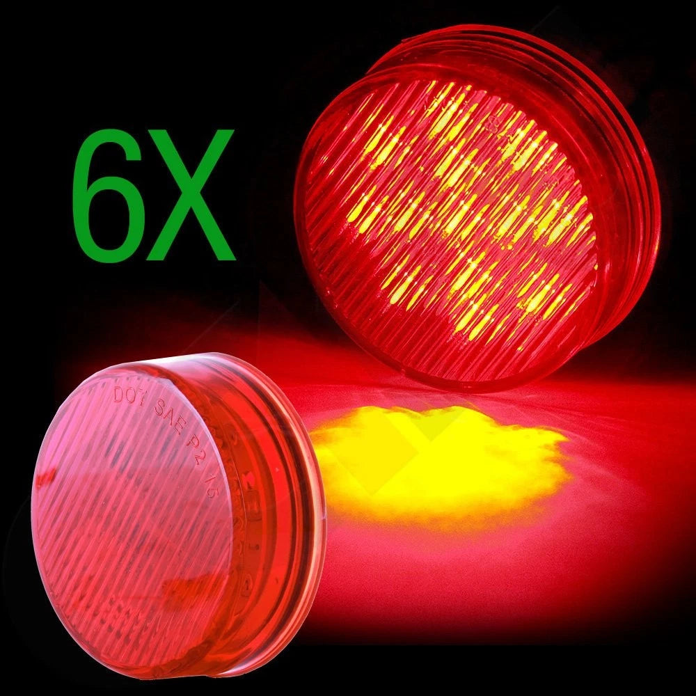 Set of 6 Red 2.5" Round 13 LED Side Marker Clearance Lights for Truck Trailer