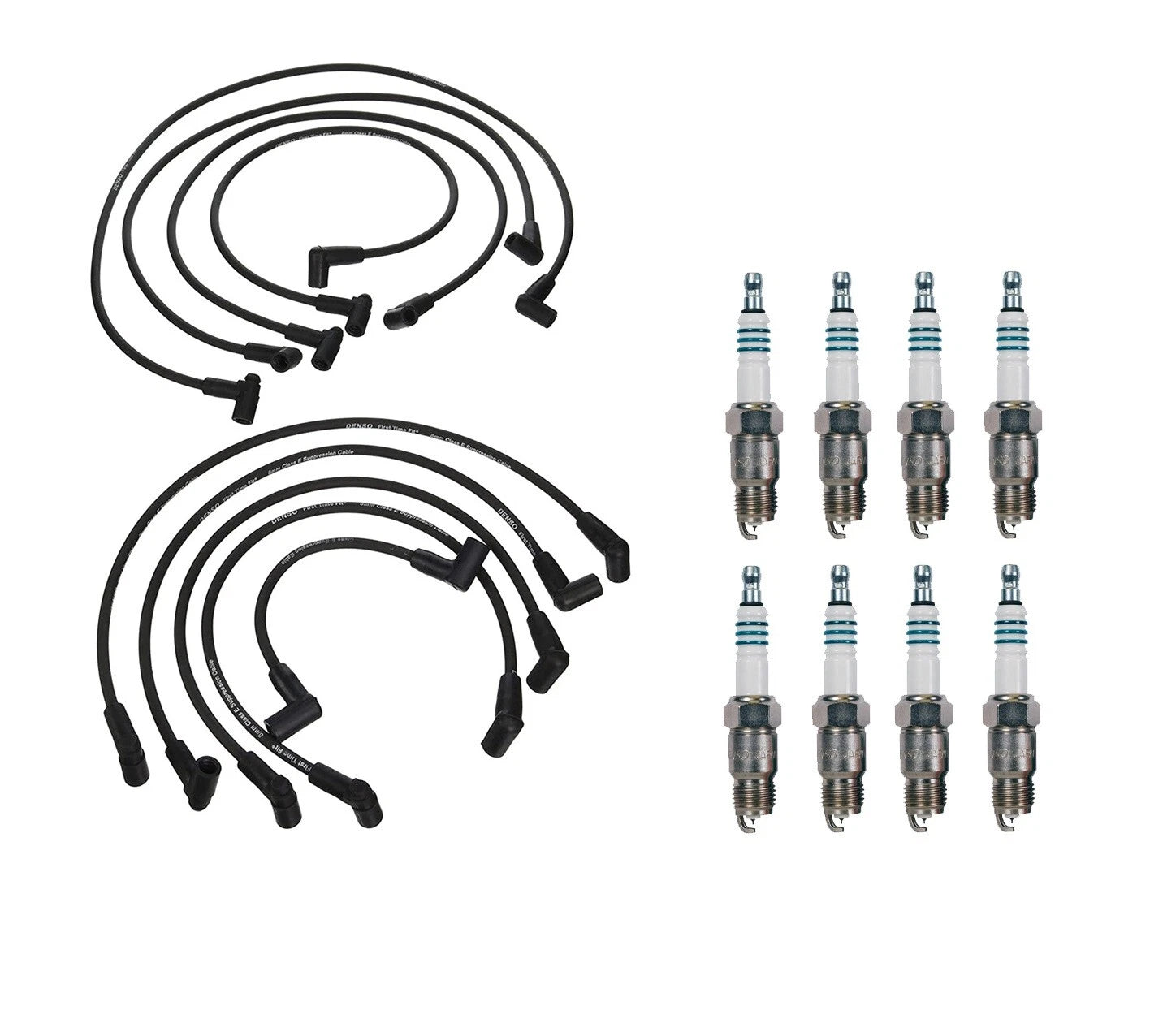 Denso 8mm Wire Set & 8 Iridium Power Spark Plugs for V8 (4.4–6.6)
