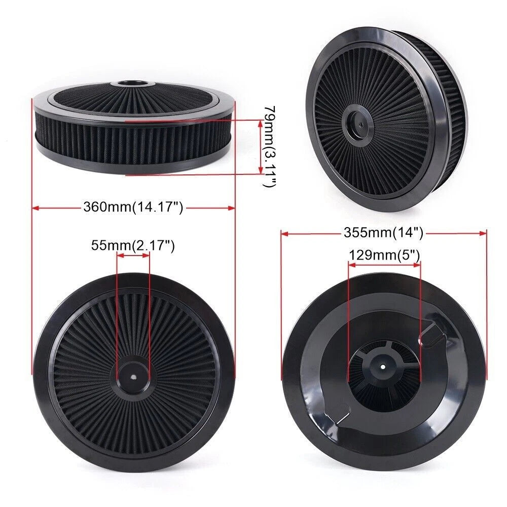 Air Cleaner Set of 2 for Universal 14 In. x 3 In. Washable Black