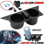 Aluminum Ash Tray Center Cup Holder with USB Charger for Chevy Camaro (1982–1992)