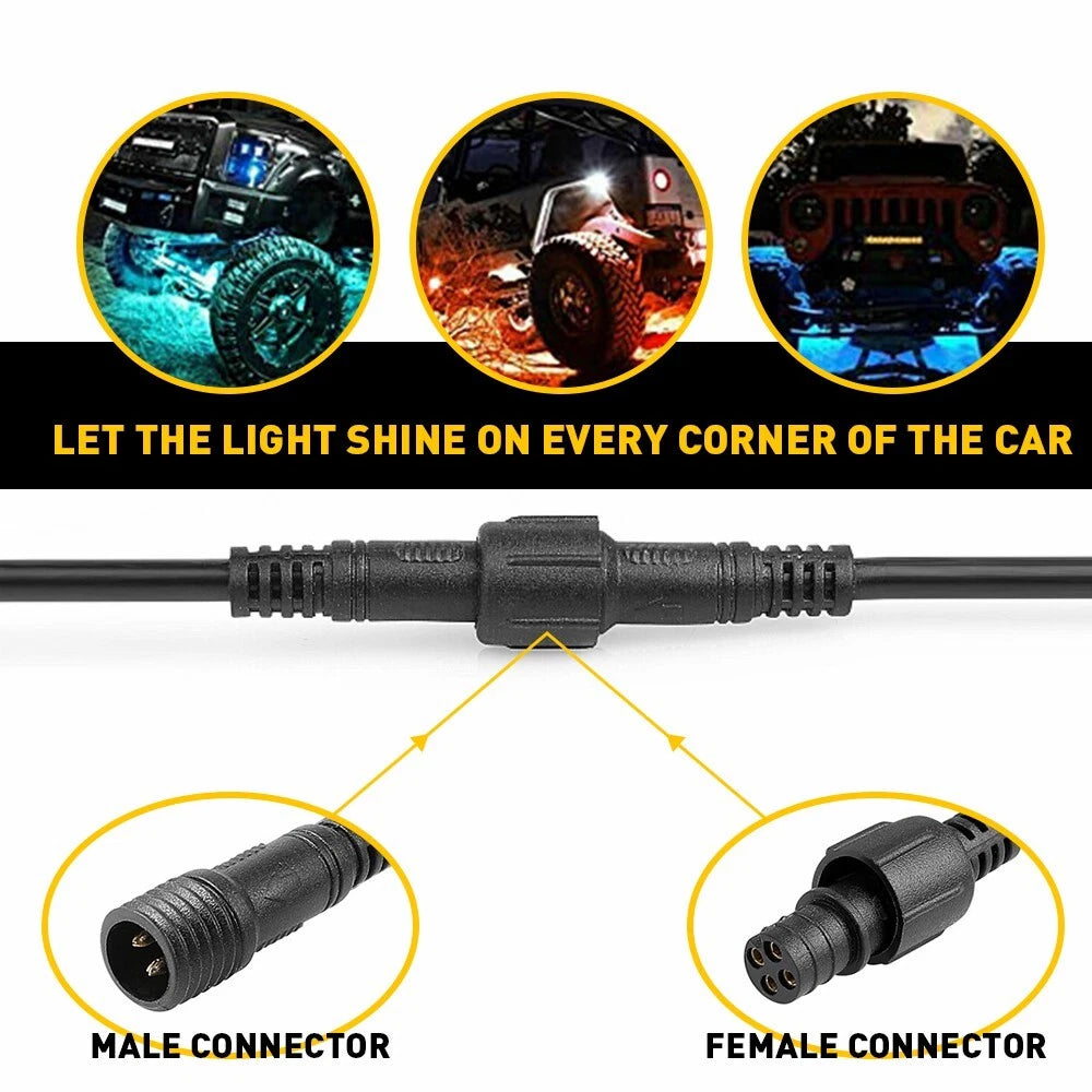 4X 10FT 4 Pin RGB LED Rock Light Pod Strip Extension Cable for Truck