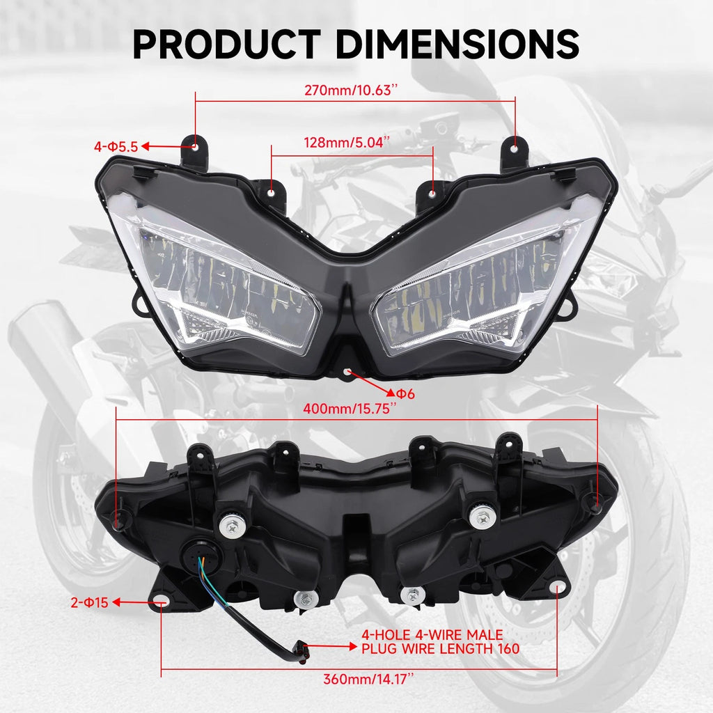 LED Front Headlight Assembly for Kawasaki Ninja 400 (2018–2024), 650 (2020–2024)