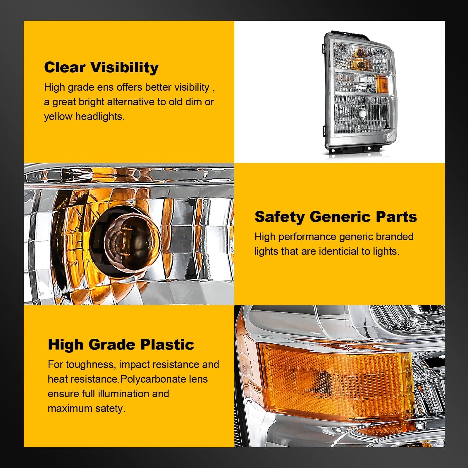 Chrome Headlights for Ford E150-E450 F650 F750 (2008–2021)