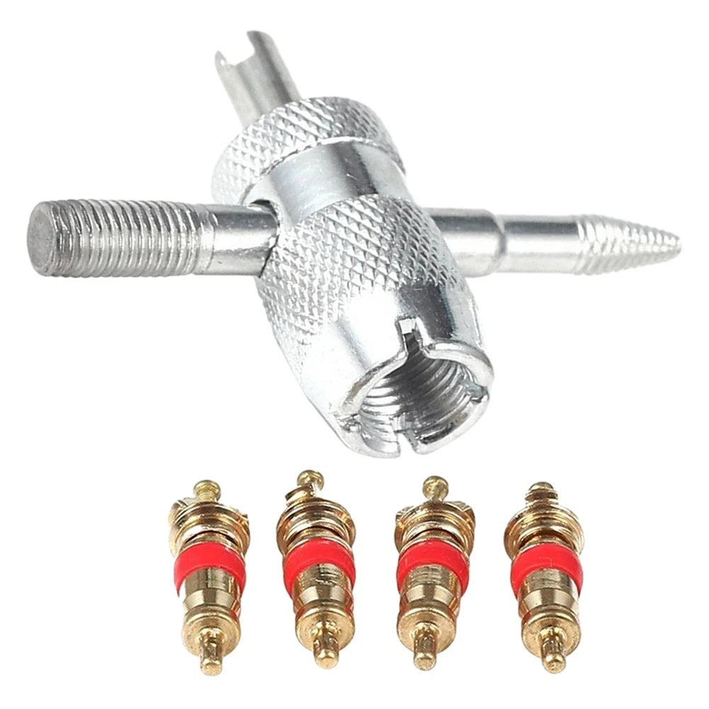 4 in 1 Valve Core Tool Set for Cars with 5 Copper Valve Cores