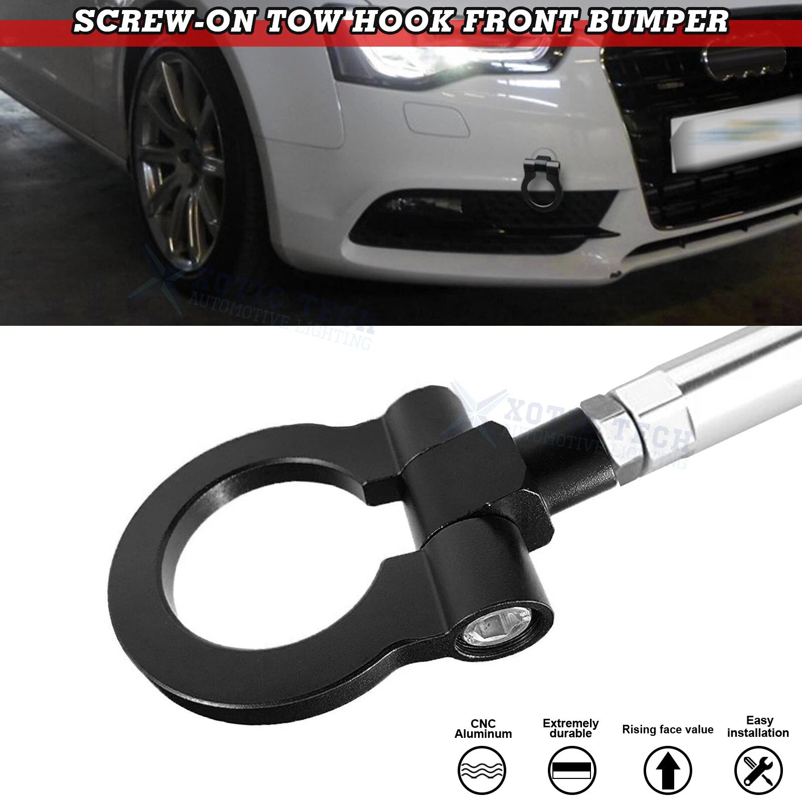 Anodized Alloy Black Tow Hook for Audi A4/S4 B8 (2008–2019)