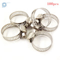 Set of 100 Stainless Steel Adjustable Drive Hose Clamps 3/4" - 1"
