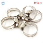 Set of 100 Stainless Steel Adjustable Drive Hose Clamps 3/4" - 1"