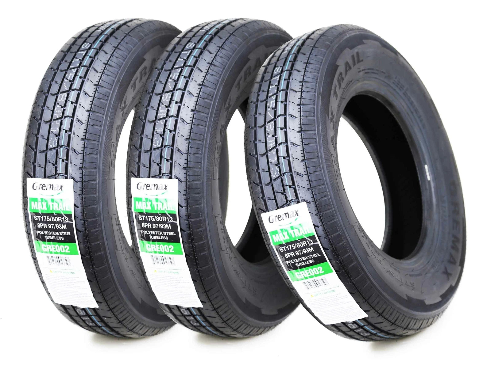 Set of 3 Trailer Tires ST175/80R13 8 Ply LR D 97/93M Steel Belted Radial