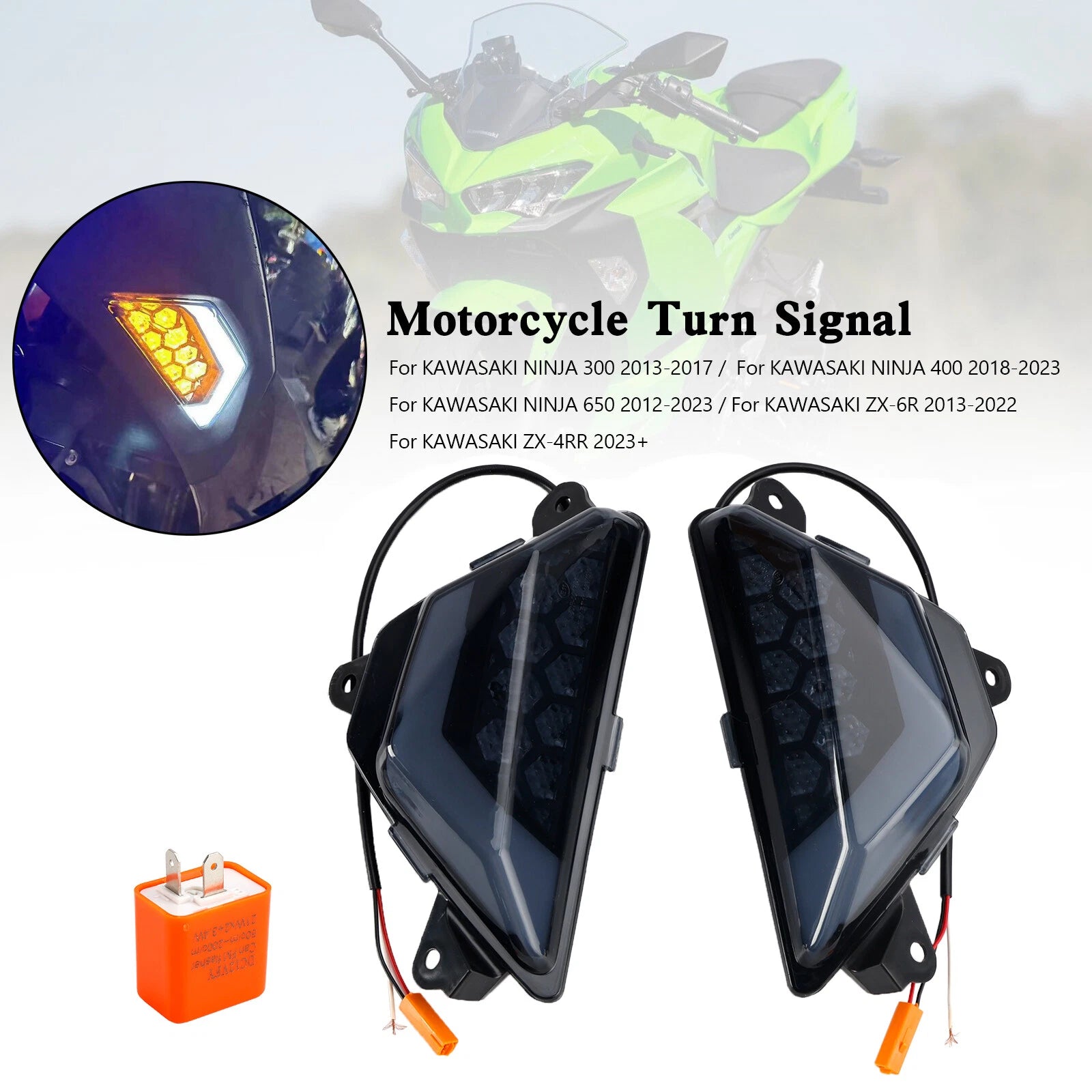 LED Front Turn Signal Light for Kawasaki Ninja 300 400 650 ZX-6R ZX-4RR (2013–Present)