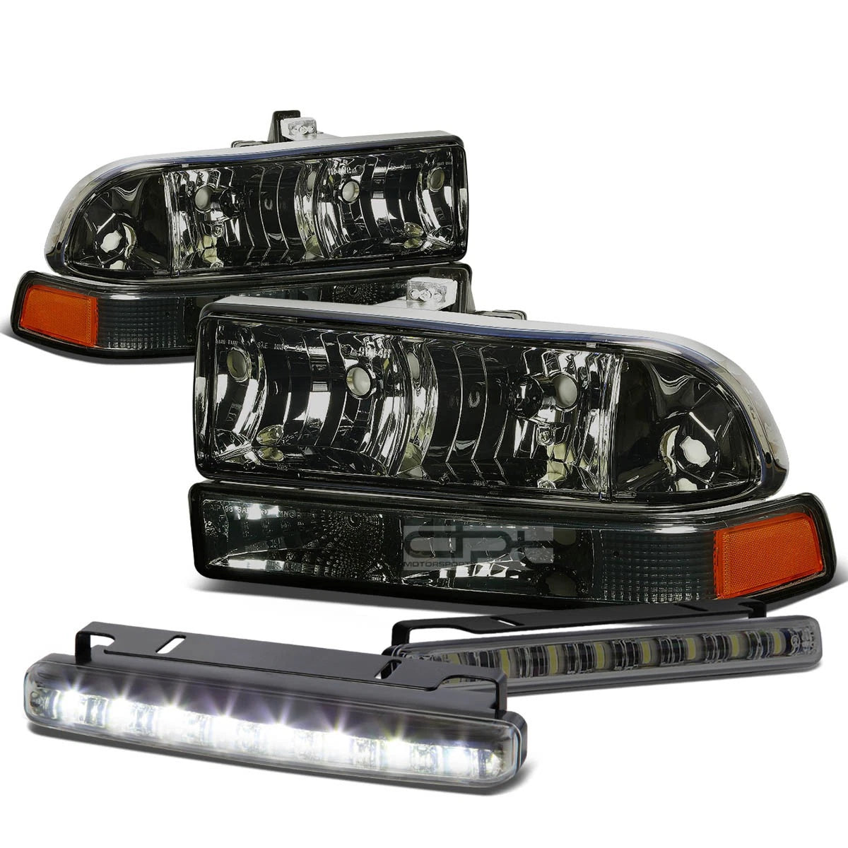 Smoked Housing Headlight, Bumper, Corner & LED Fog Light Kit for Chevy S10/Blazer (1998–2004)