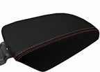Leather Console Lid Armrest Cover for Ford Focus (2012–2018) Black Red Stitch