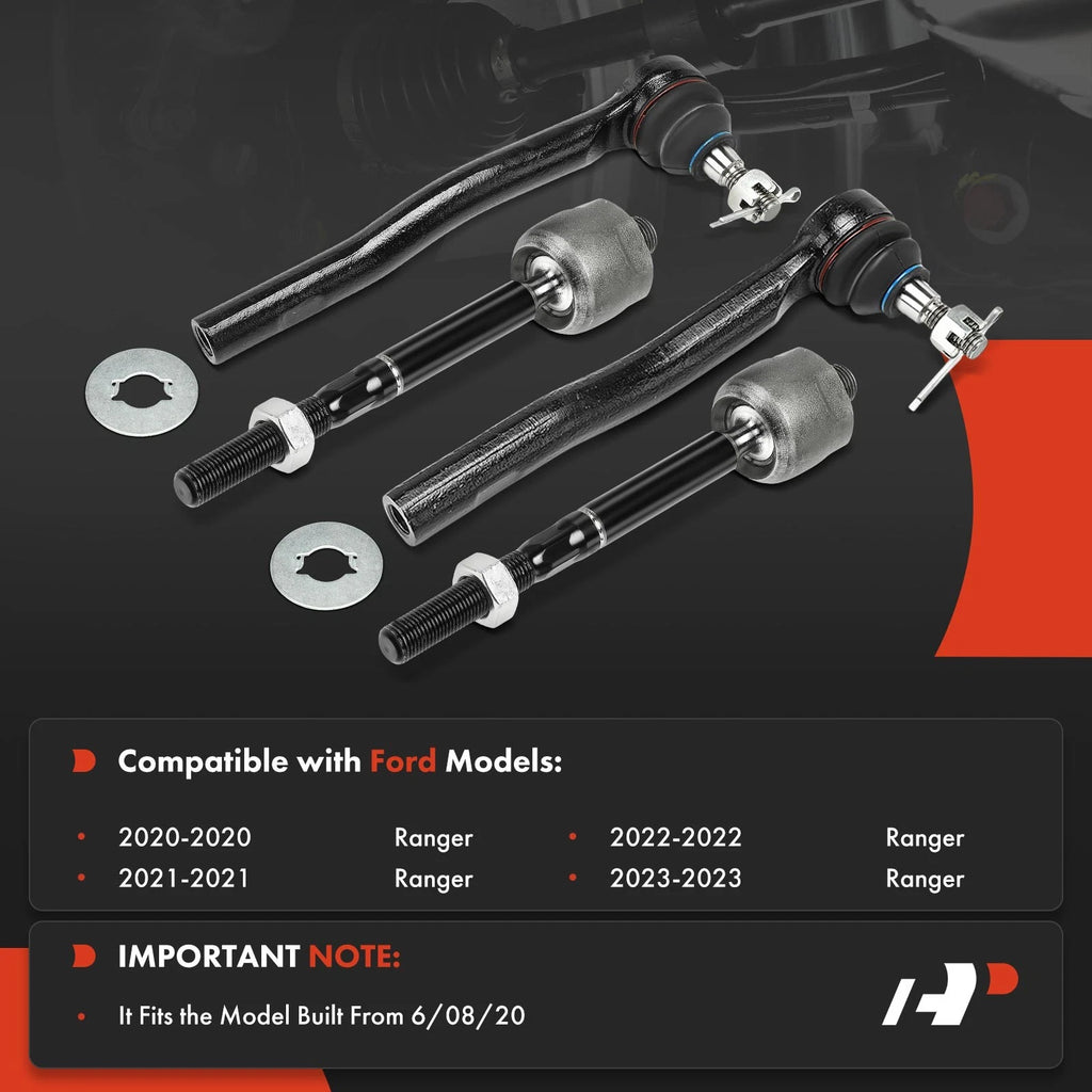 Set of 4 Front Inner & Outer Tie Rod Ends for Ford Ranger (2020–2023)