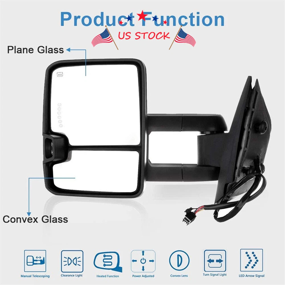 Chrome Power Heated Tow Mirrors with Dynamic LED Signal for GMC Sierra 1500 (2007-2013)