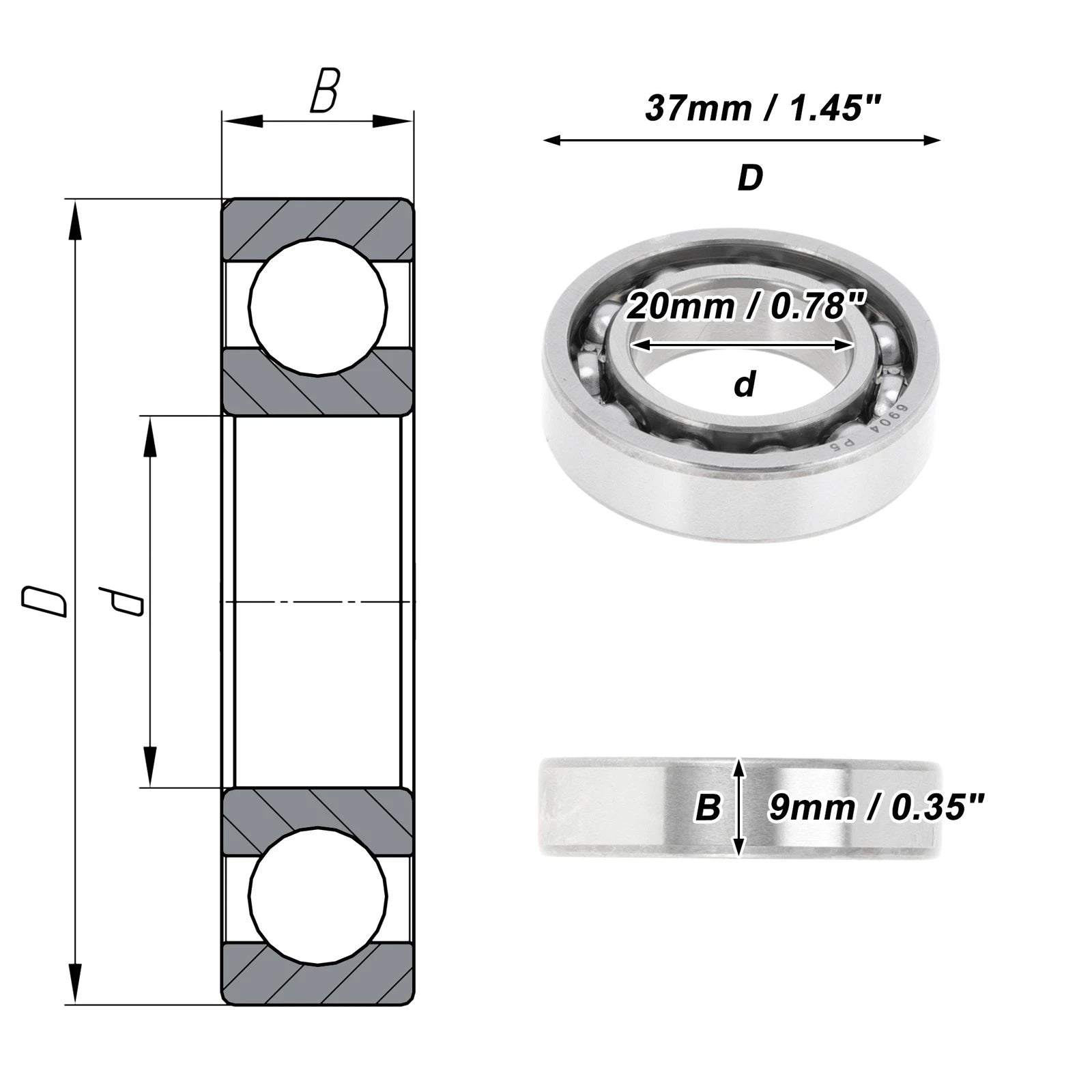 Deep Groove Ball Bearing 20x37x9mm for Scooter Skateboard (P5)
