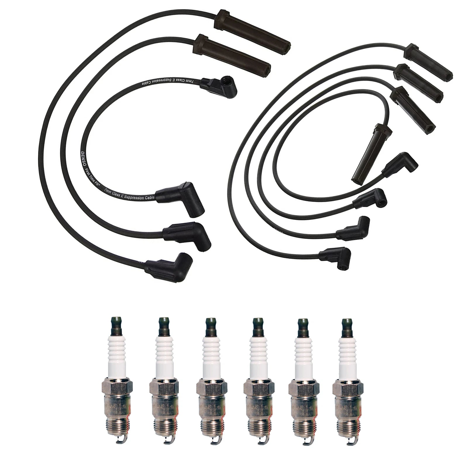 Denso 7mm Wire Set & 6 Iridium TT Spark Plugs Kit for GM 2.8L 3.1L V6 (–)