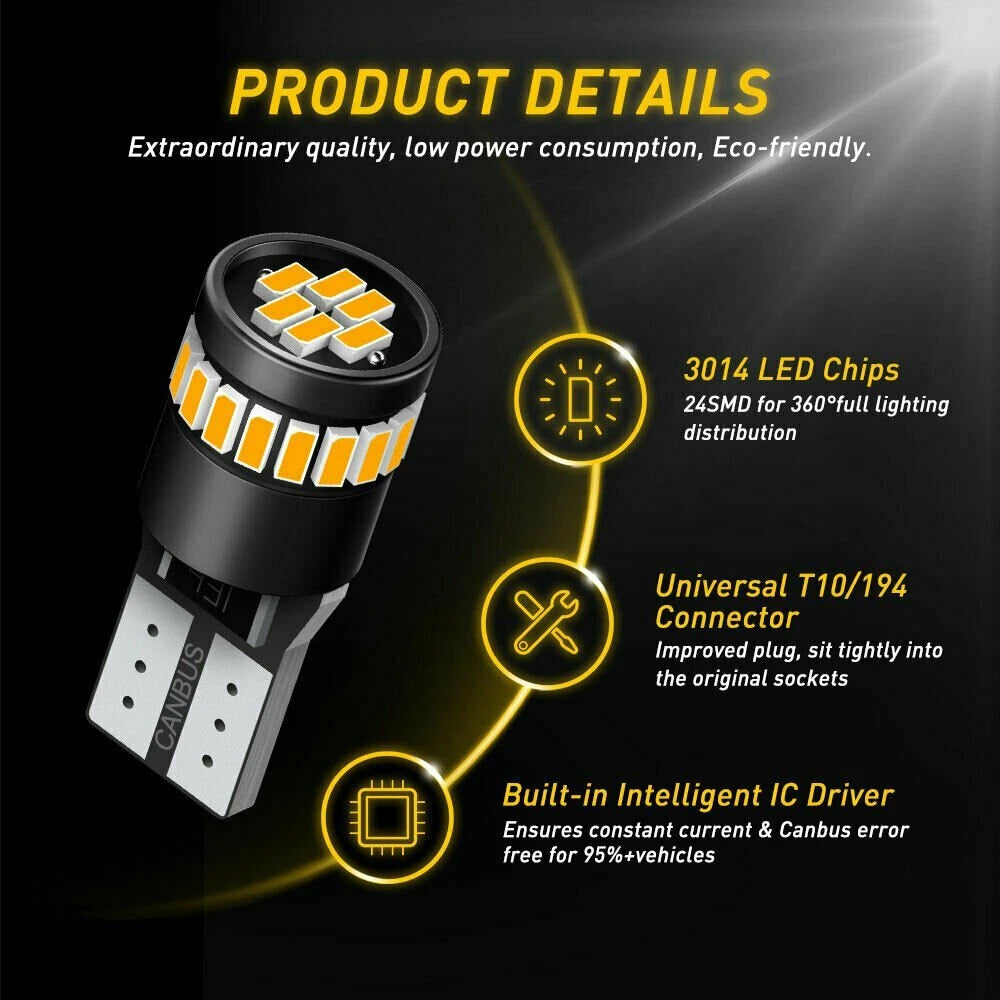 2Pcs Amber LED Side Marker Light Bulbs for Various Vehicles (YYYY–YYYY)