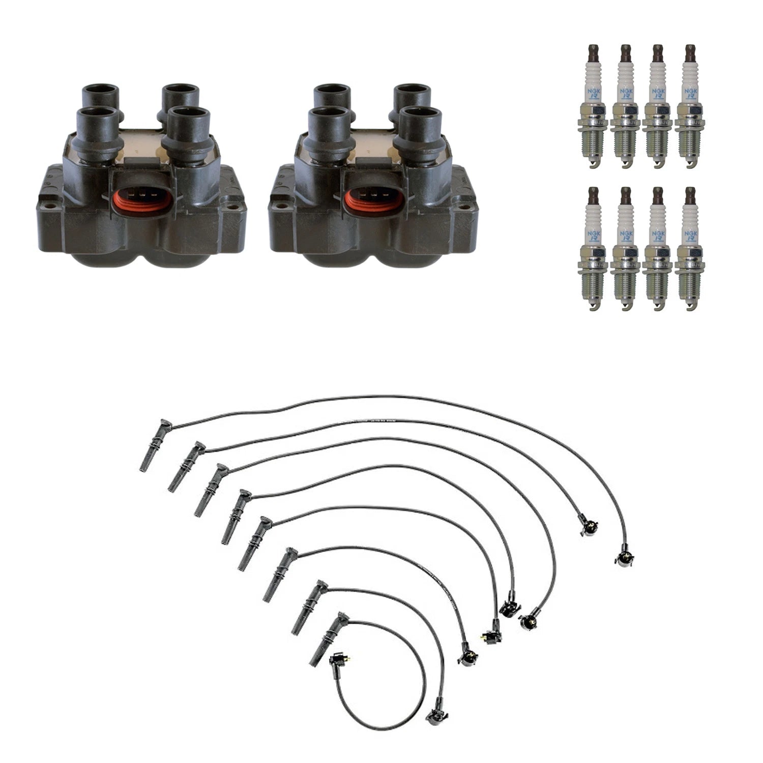 2 Ignition Coil Wires & 8 NGK Platinum Spark Plugs for Ford F-150 F-250 (1997–2003)