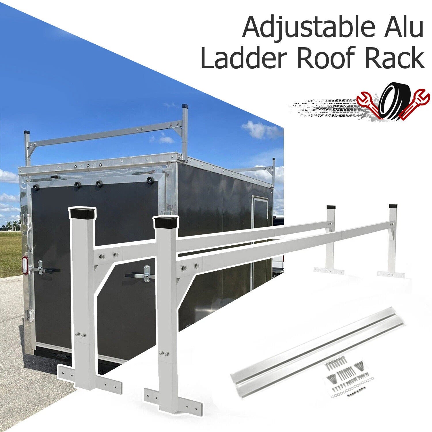 Adjustable Aluminum Roof Ladder Rack Bracket for Enclosed Trailers (Any Year)