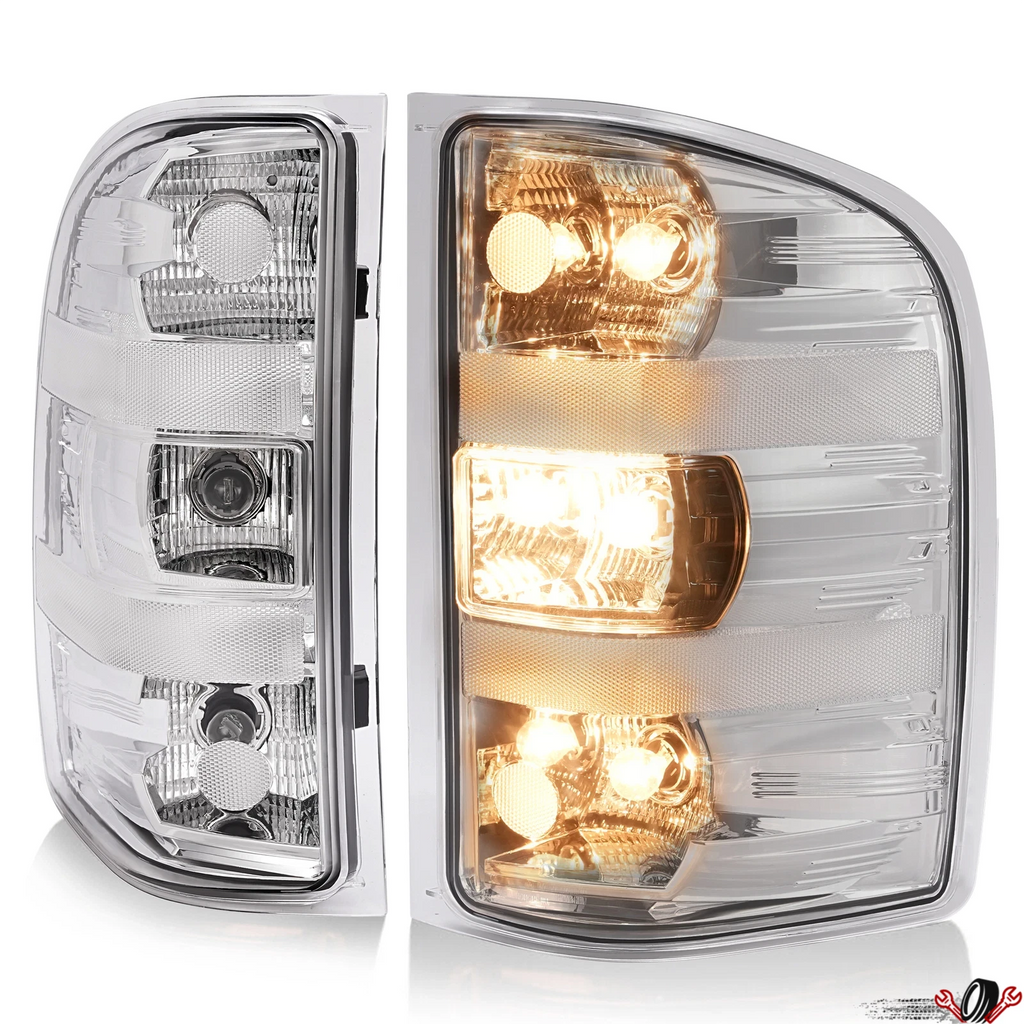 Chrome Tail Lights with Bulb for Chevy Silverado 1500 2500HD 3500HD (2007–2014)