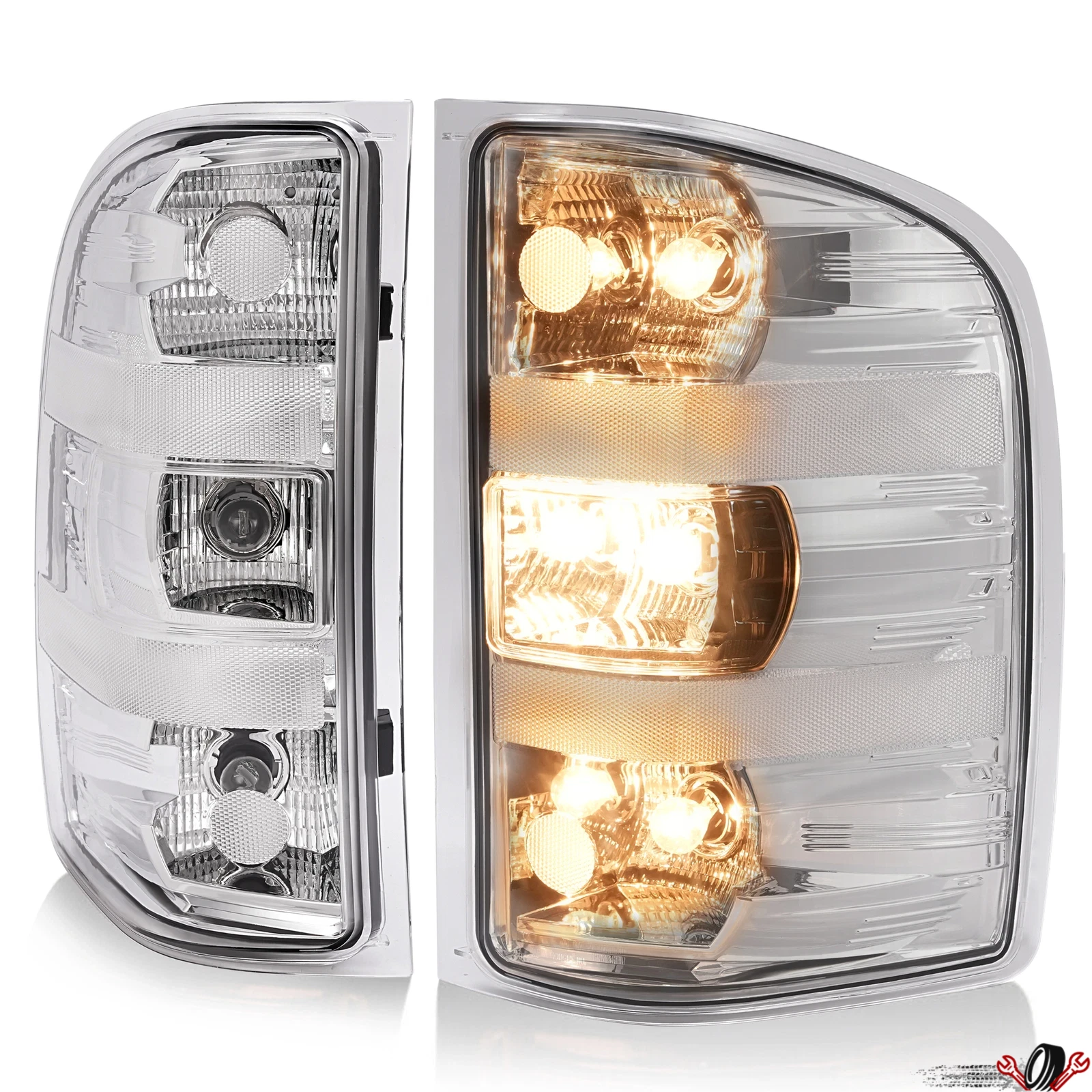 Chrome Tail Lights with Bulb for Chevy Silverado 1500 2500HD 3500HD (2007–2014)