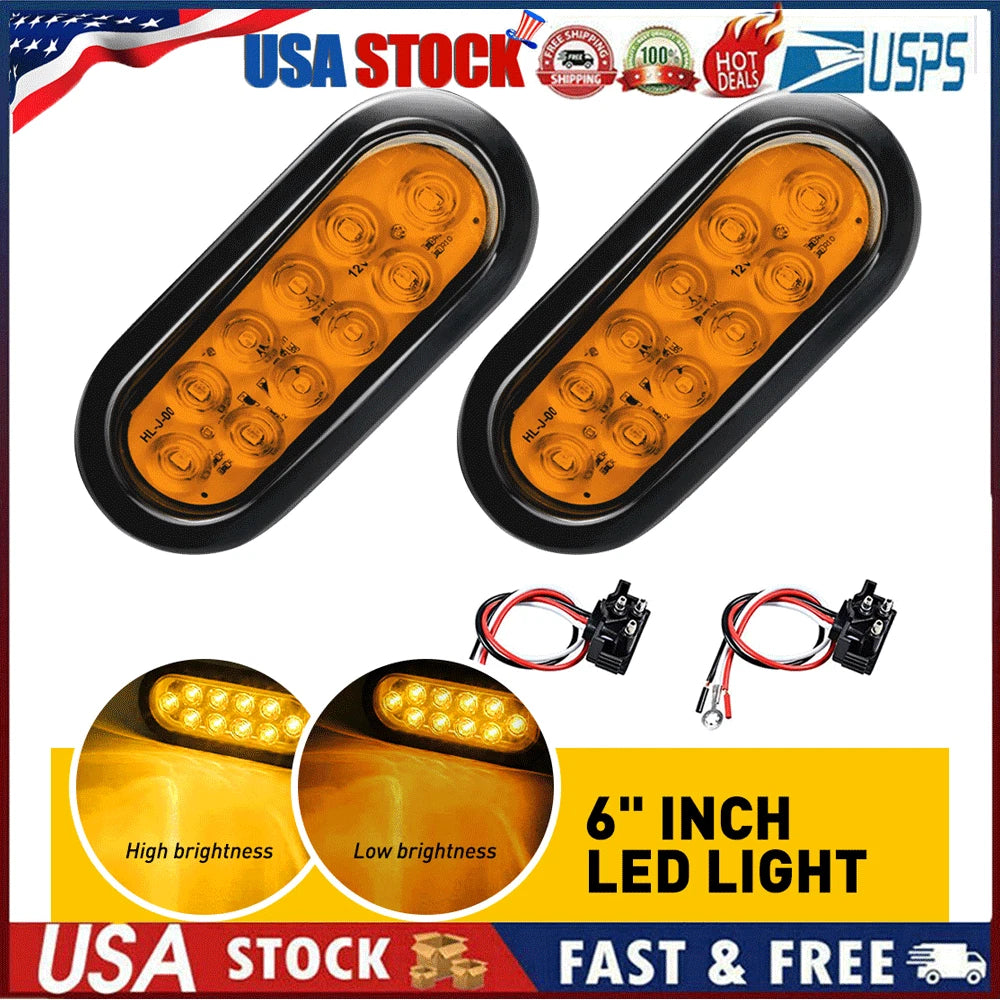 2X Amber 10 LED Marker Lights for Truck Trailer (Oval)