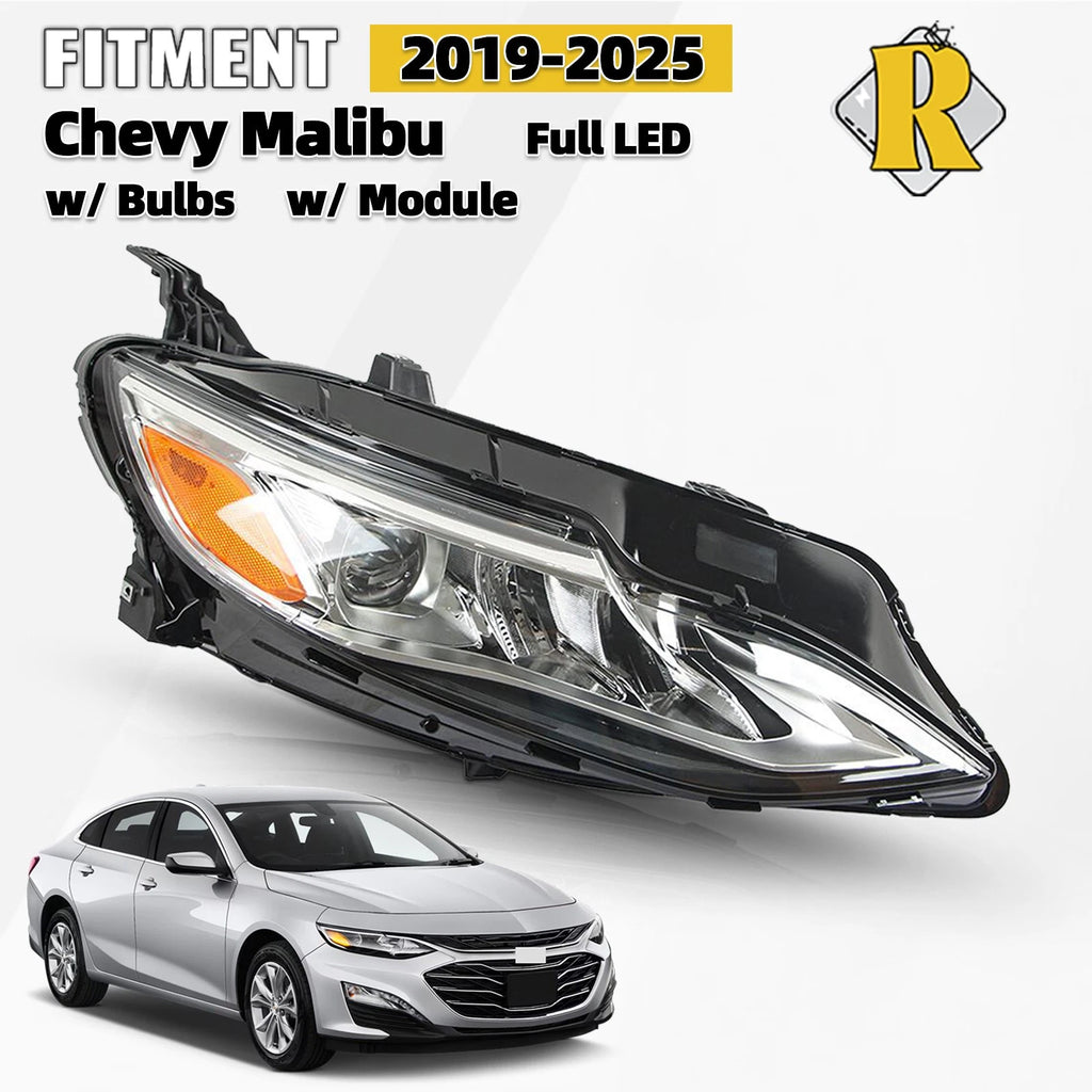 Full LED Headlight for Chevy Malibu (2019–2025) - Right Passenger, w/ Bulb