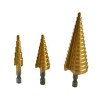 Set of 3 HSS Steel Step Cone Drill Bits for Automotive Use